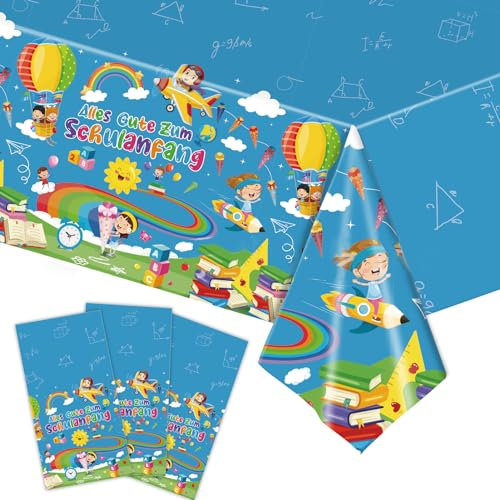 Shinybox 3 Stück Alles Gute Zum Schulanfang Tischdecken, Einschulung Deko Tischdecken, Alles Gute Zum Schulanfang Deko, Schulanfang Tischdekoration, Schulstart Party Dekoration 274 x 137cm(Blau)
