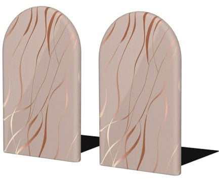 Book Ends Wooden Bookends Book Holder Rose Gold Ripple Book Ends for Shelves Non Skid Bookends Decorative Book Ends for Home Office School