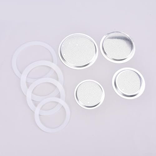 Guarnizioni di ricambio in silicone e filtro in alluminio per moka, set completo con 3 guarnizioni e 1 filtro a rete (3 tazze)