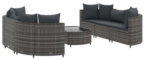 vidaXL Garten Sofa Garnitur 7-TLG., Gartenmöbel Set mit Kissen, Sitzgruppe für Garten Terrasse, Lounge Sitzgarnitur Modular, Grau Poly Rattan
