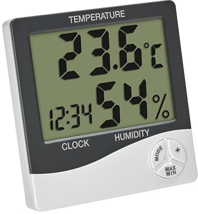TFA Dostmann Termoigrometro digitale interno, 30.5058.02, termometro per ambiente, misuratore di umidità, umidità e temperatura a casa, bianco