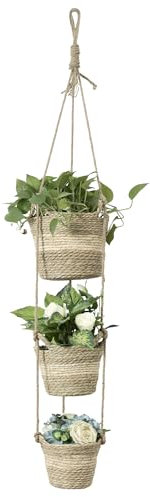 Navaris 3 macetas trenzadas – Porta plantas y flores para colgar – Cubremaceta con cuerda – Maceta y cuerda de yute – Cubre maceta para plantas y macetas de interior – Macetero con 3 colores