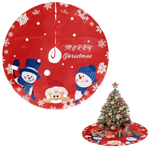Jupe Sapin de Noël, 122cm/48Inch Cache Pied Sapin de Noel Couvre Pied de Sapin De Noël avec Motif Père Noël et Bonhomme de Neige, Jupe de Sapin de Noël pour la Décoration Intérieure du Sapin de Noël