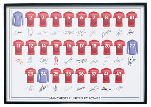 Manchester United FC signiertes Team-Poster 2024–25, Autogramm von Full Squad, Manchester Utd Gifts A4-Druck