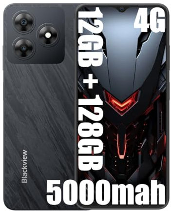 Blackview WAVE 8 Mobile Phones Sim Free Unlocked, 12GB+128GB/TF2TB, Android 14 Phone, 5000mAh 10W fast, Octa-Core, 6.56'' HD+ Screen, 8MP+13MP, Dual SIM Smartphone, 3 Cards Slots, Face Unlock -Black