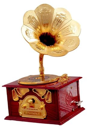 kowaku Altmodische Grammophon Spieluhr Tischdekoration Phonographenmodell 12x11x23cm Kosmetikschublade, Rote Box