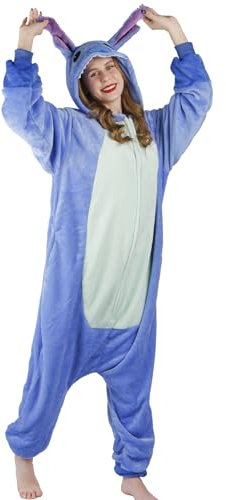 Erwachsene Onesie Kostüm Einteiler Schlafanzug Jumpsuit- Tier Pyjama Relax Schlafoverall Plüsch Sleepwear Overall Nachtwäsche für Damen Herren Cosplay Verkleidung Karneval Halloween Fasching Kostüm