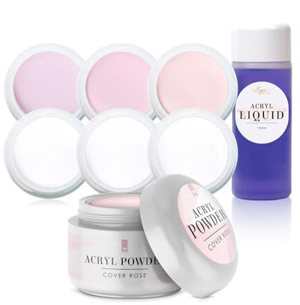 Acryl Testset für Nägel, 6 hochwertige Modellage-Powder à 7,5g + 100ml Primerless Acrylliquid, Ideal zum Ausprobieren & Testen der Acrylpulver, Für Anfänger &Profis, Deutsche Marke, Lynis-Nailshop.de
