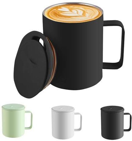 Mug Isotherme, 400 ml Tasse Isotherme, Double Paroi Acier Inoxydable Tasse Thermos, Mug Thermos avec Poignée et Couvercle Coulissant, pour Les Voyages, Le Plein Air, Le Bureau, Le Camping