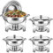 WUDLEP Round 6.5LChafing Dishes Set of 4, Heat Containers, Catering Crockery Set Made of Stainless Steel with Lid, Warming Food for Restaurant Catering Parties Weddings Picnics
