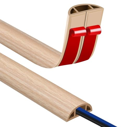 Canaletas para Cables Adhesivas, Madera Pasacables Suelo Goma, Canaleta Cables, para Uso en Oficinas, Escuela, Almacén, Conciertos, Etc, para Proteger Los Cables Evitar Riesgos deTropiezo
