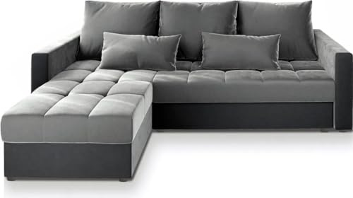 Masseno Ecksofa KOS PIK mit Schlaffunktion L-Form, Sofa mit Bettkasten, Wohnzimmersofa, Couch, Soffa, Bettsofa, Couchgarnitur- Hellgrau, Paros 05 + Paros 06