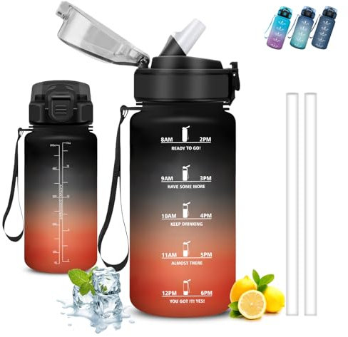 Borraccia, 500ml Borraccia Bambini, Borraccia con Cannuccia, Senza Perdite, Borraccia Motivazionale, Facile da Pulire, Borraccia con Orari per Bere, Con Slogan Motivazionale, per Campeggio, Ufficio