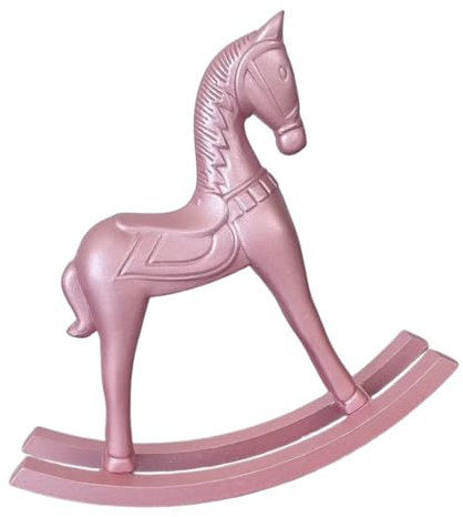 EXQUIMEUBLE Retro Rosa Holz Schaukelpferd Figurine Vielseitige Tischdekoration Für Wohnzimmer Kinderzimmer Schreibtisch Bar Kunstvoll Gefertigt Charmantes Design Robust Und Kindgerecht