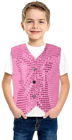 Gaming Chambre Accessoires Enfants Filles Garçons Paillettes Jazz Hip Hop Street Dance Gilet Veste Scène Performance Fête Taille Manteau Noël, Rose, 8-9 ans