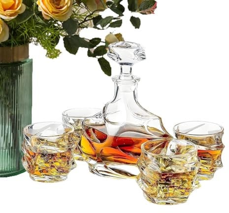 Tequila Decanter, Home Wine Bottle, Glass Decanter Decoration with Tasting Cups for Men Whiskey Lovers Home Family Cabinet Display