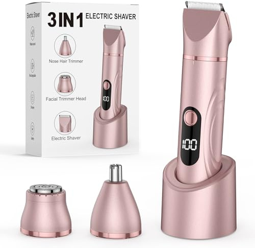 Rasoir Électrique Femme 3 en 1 pour le Corps, le Pubis et le Nez Utilisation Humide et Sèche Tondeuse Rechargeable (Rose Gold)