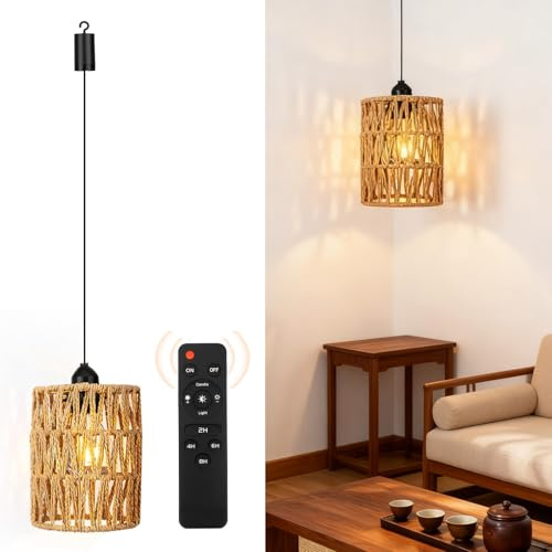Nastopee 3er Boho Hängelampe mit Batterie, E27 Tragbare Outdoor Hängelampe mit Fernbedienung, IP65 Wasserdicht, Dimmbar, Pendelleuchte Akku Ohne Stromanschluss für Patio Bar Garten Terrasse