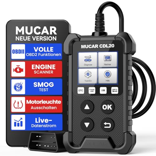 MUCAR CDL20 OBD2 Diagnosegerät Auto, Auslesegerät für Motor & Live-Daten | 10 OBD2-Funktionen, Fehlercodes lesen/löschen, I/M Readiness, O2-/EVAP-Test, DTC-Suche, Plug & Play, 8 Sprachen