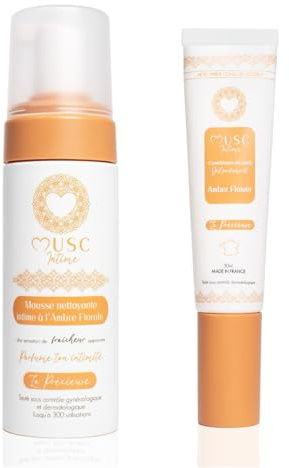 MUSC INTIME – Les Intimes – Mousse Intime & Parfum Intime – Amber Flower – La Précieuse – Parfume & Nettoie en Douceur – Testé Sous Contrôle Gynécologique – 150 ml & 30 ml