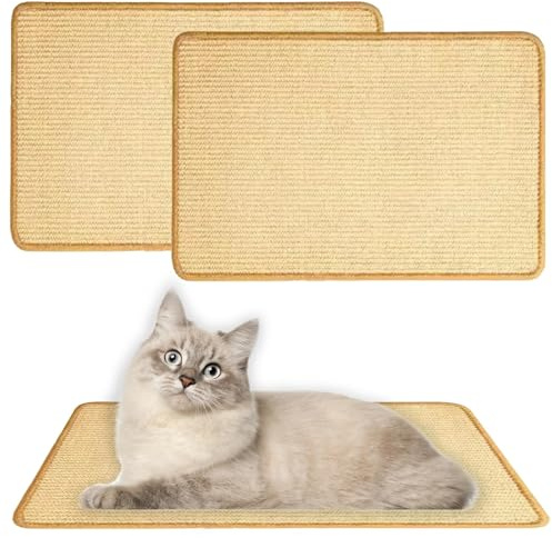 ZYEKIU 2 Pcs Tapis Griffoir pour Chat Tapis à Gratter Horizontal 20 x 40 cm | Protection Canape Chat Anti Griffe Sisal Griffoirs pour Chats Avec Velcro Griffoir Canapé Antidérapant Meubles Murs Beige
