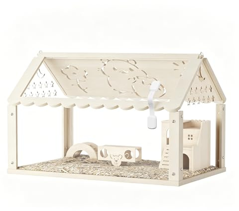 Wooden Hamster Cage, Syrian Hamster Cage with Acrylic Window and Openable Top, 60 x 30 x 37 cm Hamsters Cages for Syrians Hamster, Dwarf Hamster, Guinea Pig and Chinchilla