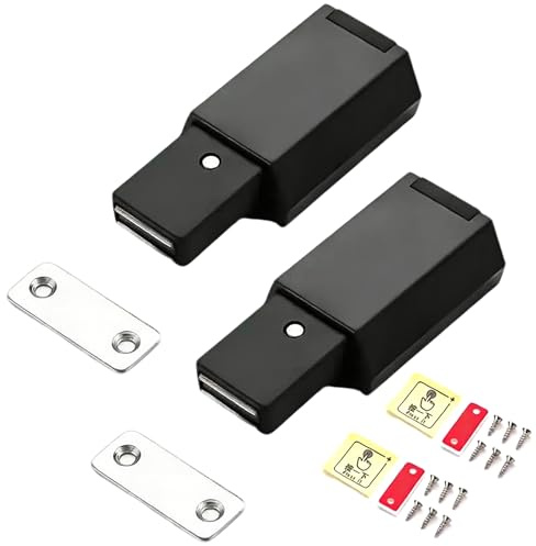 BRIOTA 2PCS Push to Open Door Catches, Magnetic, Strong Pop Out, Cabinets | Black Finish, High-Strength ABS Body, Spring-Loaded Plunger, Screws Included, for Drawers Wardrobes RV Closets