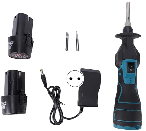 Fafeicy Kabelloser Lötkolben, 12 V, Tragbar, Wiederaufladbar, Lötset, Elektronik-Reparatur, Kfz-Verkabelung, Schmuckherstellung, Ergonomisches Design, 30 W Leistung, 400 °C (2 Batterie EU-Stecker