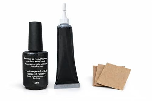 Générique Kit de réparation pour meubles Noirs brillants laqués – Retouche rayures, éclats et fissures – Peinture de retouche + pâte réparatrice + papier abrasif 15 ml