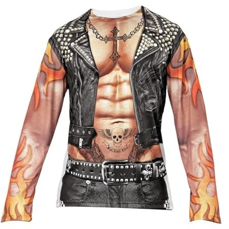 Widmann - Kostüm Biker / Rocker, Fotosublimation bedrucktes T-Shirt, Gang-Mitglied, Motto-Party, Karneval