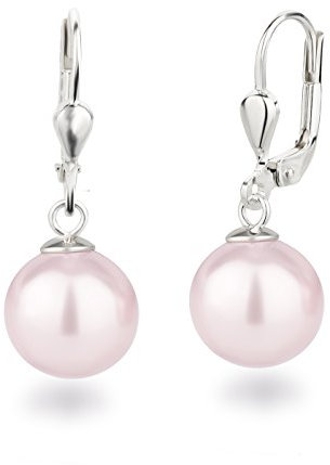 Schöner-SD Perlenohrringe 925 Silber Ohrhänger Perle hängend 10mm hell-rosa