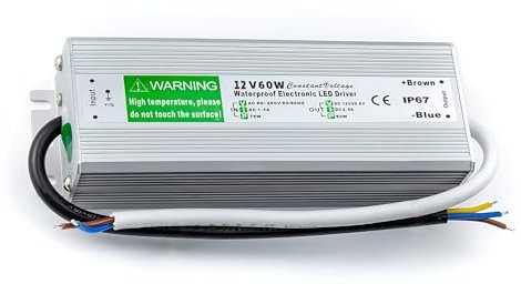 LED Driver, 60W 12V Lighting Transformer, 100-240V AC to 12V DC IP67 Waterproof 5A LED Power Supply Constant Voltage Adapter for Outdoor Garden Strip Lights LEDS Lighting Shed Light (60W)