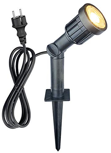 LED Gartenstrahler mit Erdspieß 5w 400lm, IP65 Wasserdicht Schwenkbar Pflanzenstrahler Gartenleuchte Rasenlicht 3000k für Garten Terrasse Außenbereich, mit 1,500mm Kabel und Verlängertes Rohr