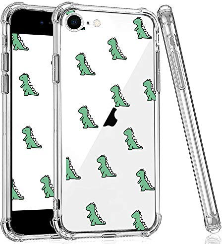 CAROKI for iPhone SE 3 2022 Clear Case, [Anti-Yellowing] with Cute Dinosaur Pattern for iPhone 7/8 Clear Case Bumper Protective Shockproof Soft Silicon Cover Case for iPhone 7/8/SE2/SE 3 2022