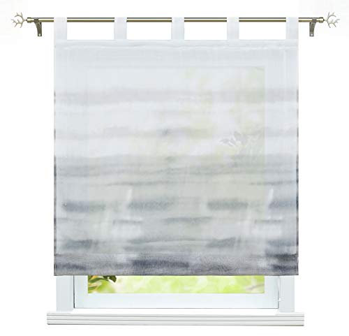 ESLIR Raffrollo mit Schlaufen Raffgardinen Voile Transparent Schlaufenrollo Modern Gardinen Küche Vorhang Farbverlauf Muster Grau BxH 80x140cm 1 Stück