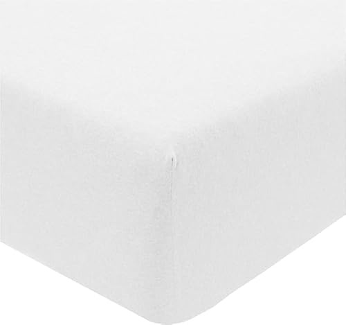 Sleepdown Jersey Melange White Fitted Sheet Warm Cosy Easy Care Plain Yarn Dyed Bedsheet Bed Linen - Single (90cm x 190cm)
