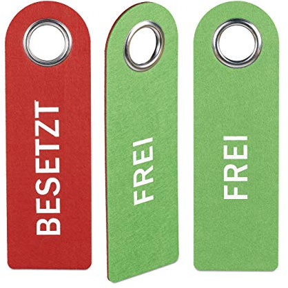 Relaxdays 12 x Türschild Besetzt Frei, WC Schild zum Aufhängen, beidseitig, Wendeschild Bad & Büro, Filz Türhänger, rot/grün