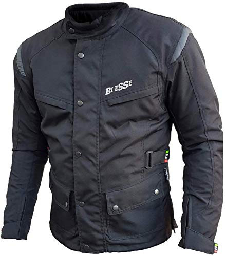 BI ESSE - Giacca moto uomo in cordura, giubbotto in Tessuto impermeabile, antipioggia, Fodera termica rimovibile, con Protezioni (IT, Testo, S, Regular, Regular, Nero)
