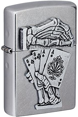 Zippo Sturmfeuerzeug - Dead Mans Hand - Street Chrome Finish mit Emblem - Nachfüllbar - Wiederverwendbar - Windfestes Design - Geschenkbox - Made in USA