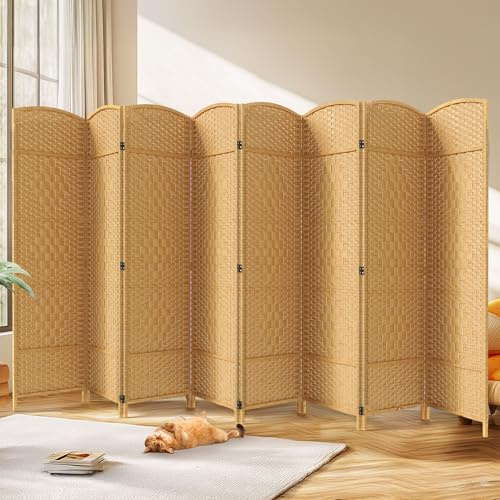 JOSTYLE Room Divider 6ft. Tall Extra Wide Privacy Screen, Folding Privacy Screens with Diamond Double-Weave Room dividers and Freestanding Room Dividers Privacy Screens(Yellow, 8-Panel)