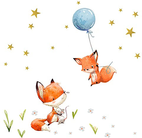 Little Deco Wandtattoo Kinderzimmer Junge Mädchen Deko Wandsticker Baby Tiere Fuchs Ballon Sterne Boho Aufkleber Wandbild selbstklebend für Kinder DL212-23