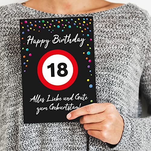 XXL DIN A4 Glückwunsch Karte 18. Geburtstag Konfetti inkl. Umschlag Geburtstagskarte Grußkarte