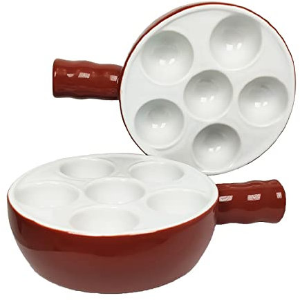 Set di 2 piastre per escargot in ceramica con manico e stoviglie, per casa, ristorante, hotel, 15,5 x 11,4 cm, rosso marrone)