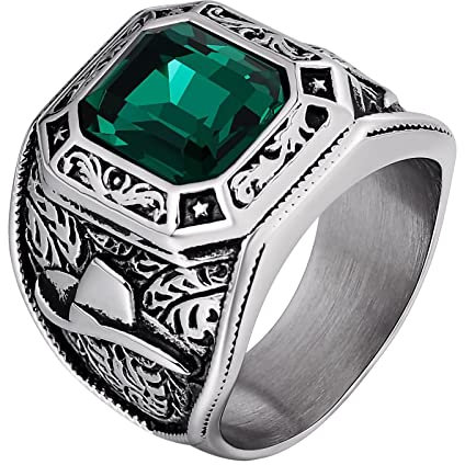 Homxi Ring Gothic Herren,Ring Quadratisch Stein mit Vintage Ringe Herren Edelstahl Gothic Grün Herrenring Größe 67 (21.3)