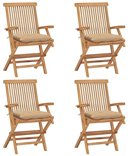 Mogou Verstellbare Gartenstühle 4 STK. mit Auflagen, Gartenmöbel, Balkonstühle, Hochlehner, Balkonmöbel, Bistrostuhl, Balkonset, Garten Stühle, Armlehnenstuhl, Massivholz Akazie