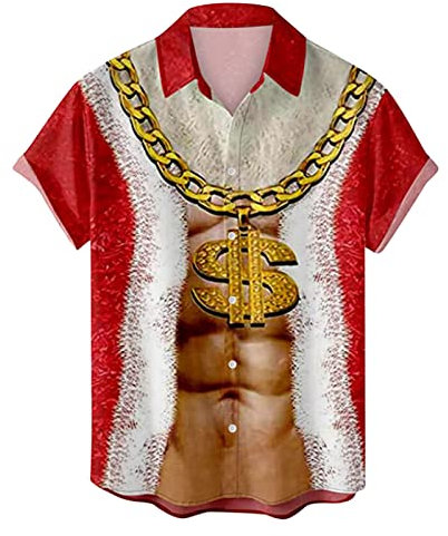 COOFANIN Shirts: Loud Hawaiian Xmas Festival Casual Floral Shirts - Men's Christmas Sales Clearance