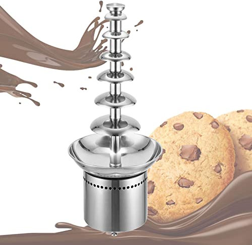 Stainless Steel Hot Chocolate Fondue Waterfall Machine,4/5/6/7 Tiers Chocolate Fountain Sauce Melting Tower for Nacho Cheese, Candy, Butter, BBQ Sauce (7 Tier)