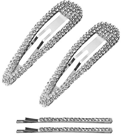 2 Stück diamantbesetzte Haarspangen zum Aufschnappen, mit 2 Stück diamantbesetzten Wortclips, silbernen Wassertropfen-Clip, glänzendem Strass-Haarschmuck, allgleichen Temperament-Pony-Clips