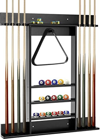 GOPLUS Support pour Queues de Billard en Bois de Pin, Porte-queue de Billard à 8 Queues, Convient pour 15 Boules de Billard, 1 Porte-boules, pour Clubs, Salles de Billard
