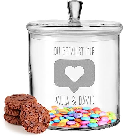 polar-effekt Leonardo Glas-Dose mit Deckel und personalisierter Wunschgravur - Keksglas mit Namen - passend zur Hochzeit und Verlobung für Paare - Bonbons und Gebäck luftdicht aufbewahren